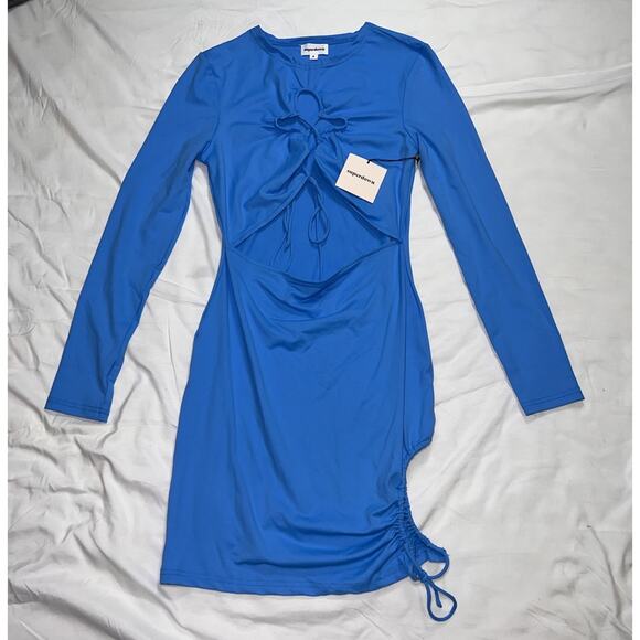 Revolve Superdown Mini Dress Size S Blue Long Sleeve Tie Bodice Cut-Out Party - Picture 1 of 13